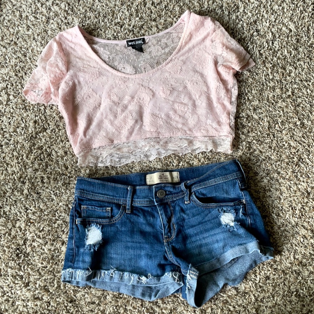 Hollister Juniors Womens Low Rise Denim Shorts 7